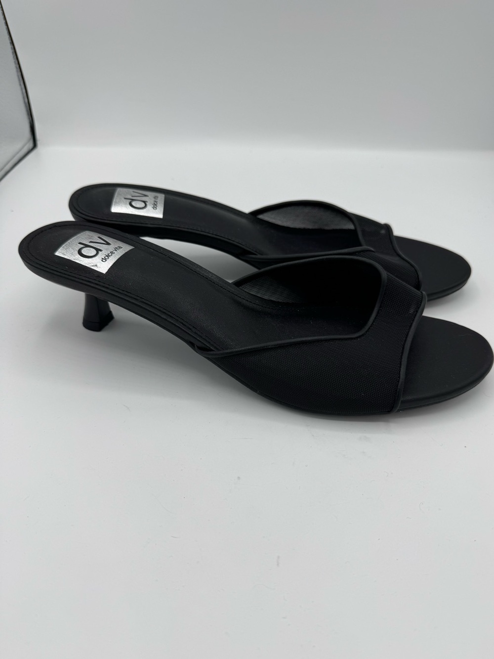 Dolce vita Dorthey black mesh kitten heel sandals size 10 designer dupe office
